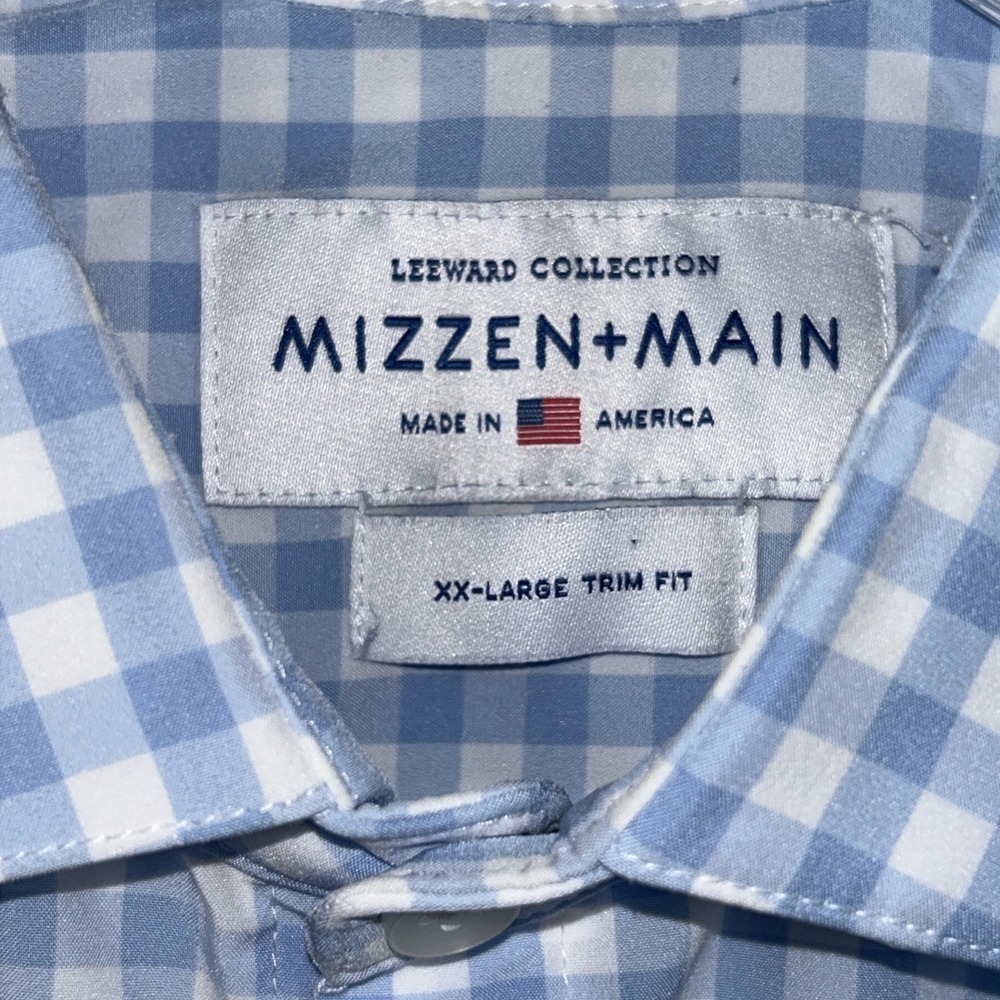 Mizzen Main Leeward Shirt Mens 2XL Plaid Check Button Up Blue Stretch - Picture 3 of 9